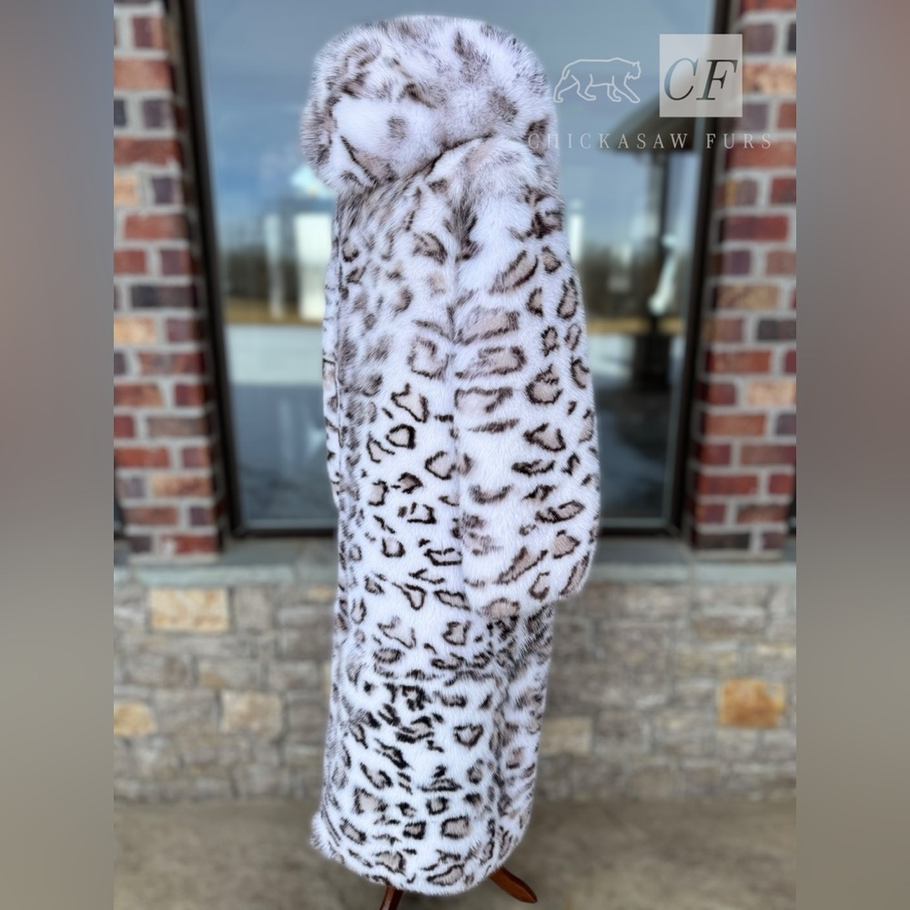 48 Unisex Floor Length Snow Leopard Dyed Fox Fur Coat Real FOX Fur - Picture 5 of 14